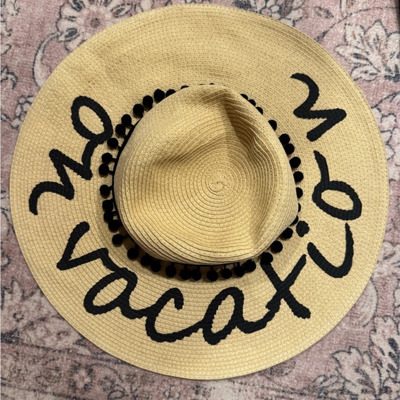 August Hats Beige Vacation Sun Hat with Black Lettering - Picture 1 of 2